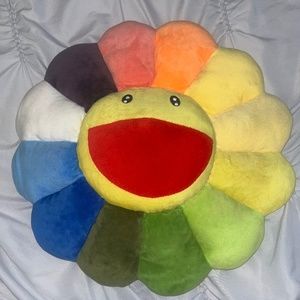 Rainbow smiley face pillow